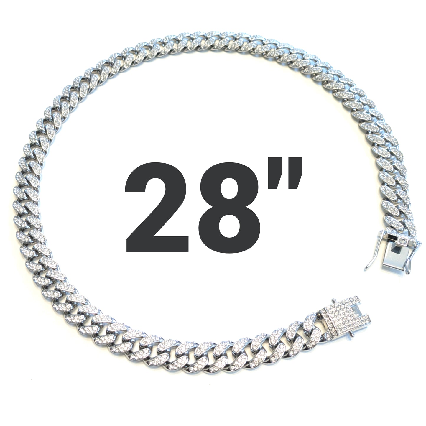 28 INCH - Silver 13mm Straight Gem Link Chain Necklace