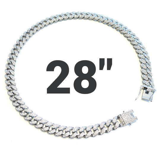 28 INCH - Silver Straight Gem Link Chain Necklace