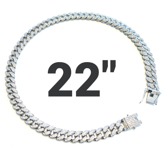 22 INCH - Silver Straight Gem Link Chain Necklace