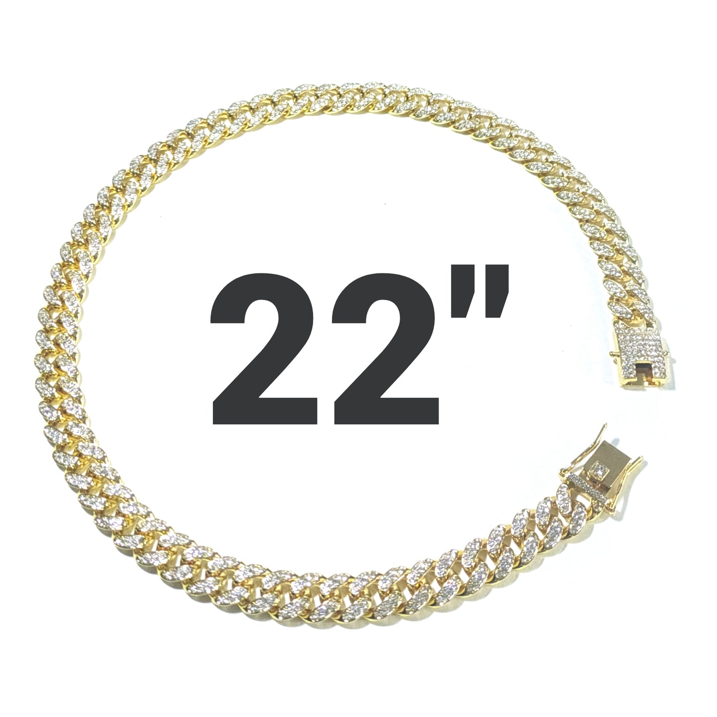 22 INCH - Gold 13mm Straight Gem Link Chain Necklace