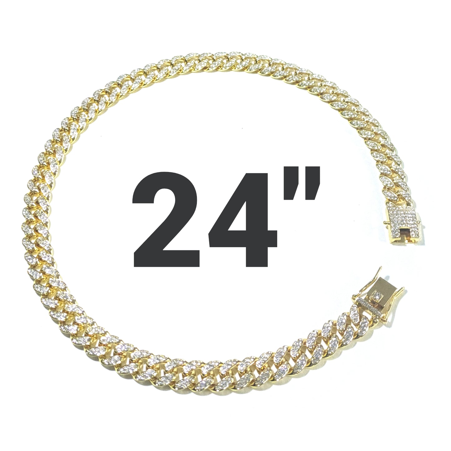 24 INCH - Gold 13mm Straight Gem Link Chain Necklace