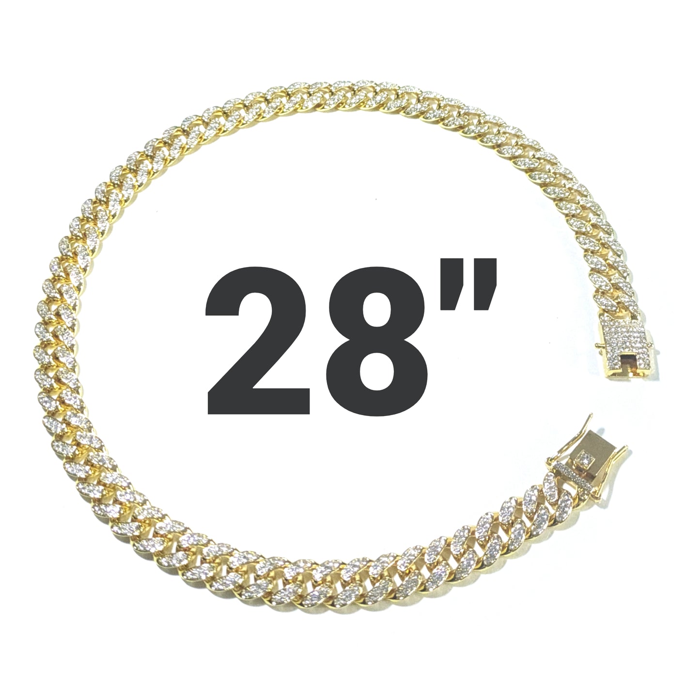 28 INCH - Gold 13mm Straight Gem Link Chain Necklace