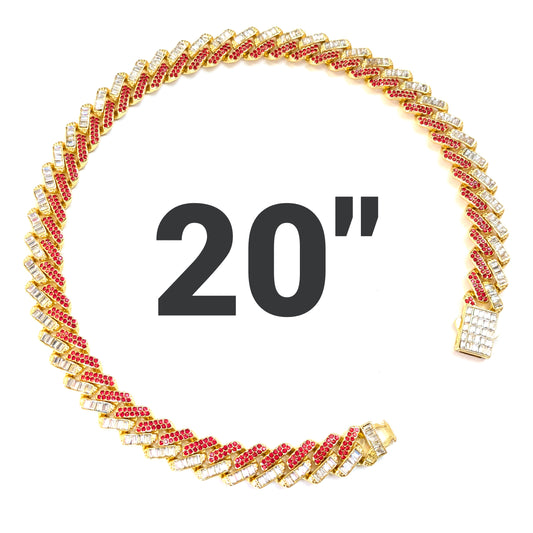 20 INCH - Gold, Red & White 15mm Tilted Gem Link Chain Necklace