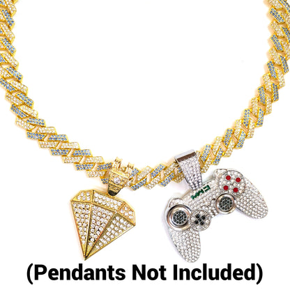 20 INCH - Gold & Blue 14mm Tilted Gem Link Chain Necklace