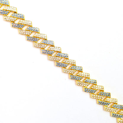 20 INCH - Gold & Blue 14mm Tilted Gem Link Chain Necklace