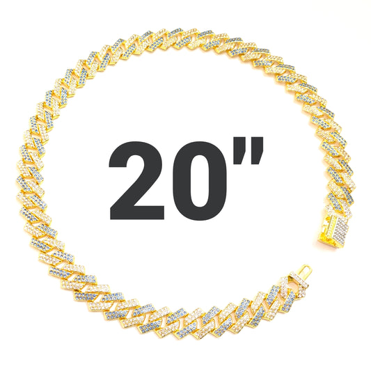 20 INCH - Gold & Blue Tilted Gem Link Chain Necklace