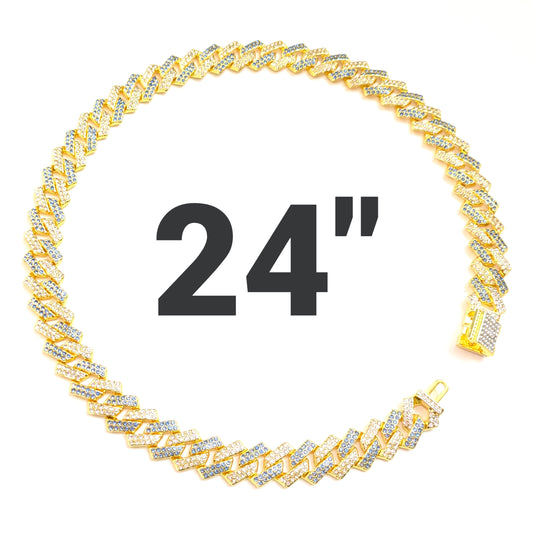 24 INCH - Gold & Blue 14mm Tilted Gem Link Chain Necklace