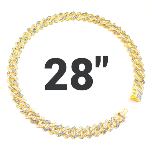 28 INCH - Gold & Blue 14mm Tilted Gem Link Chain Necklace