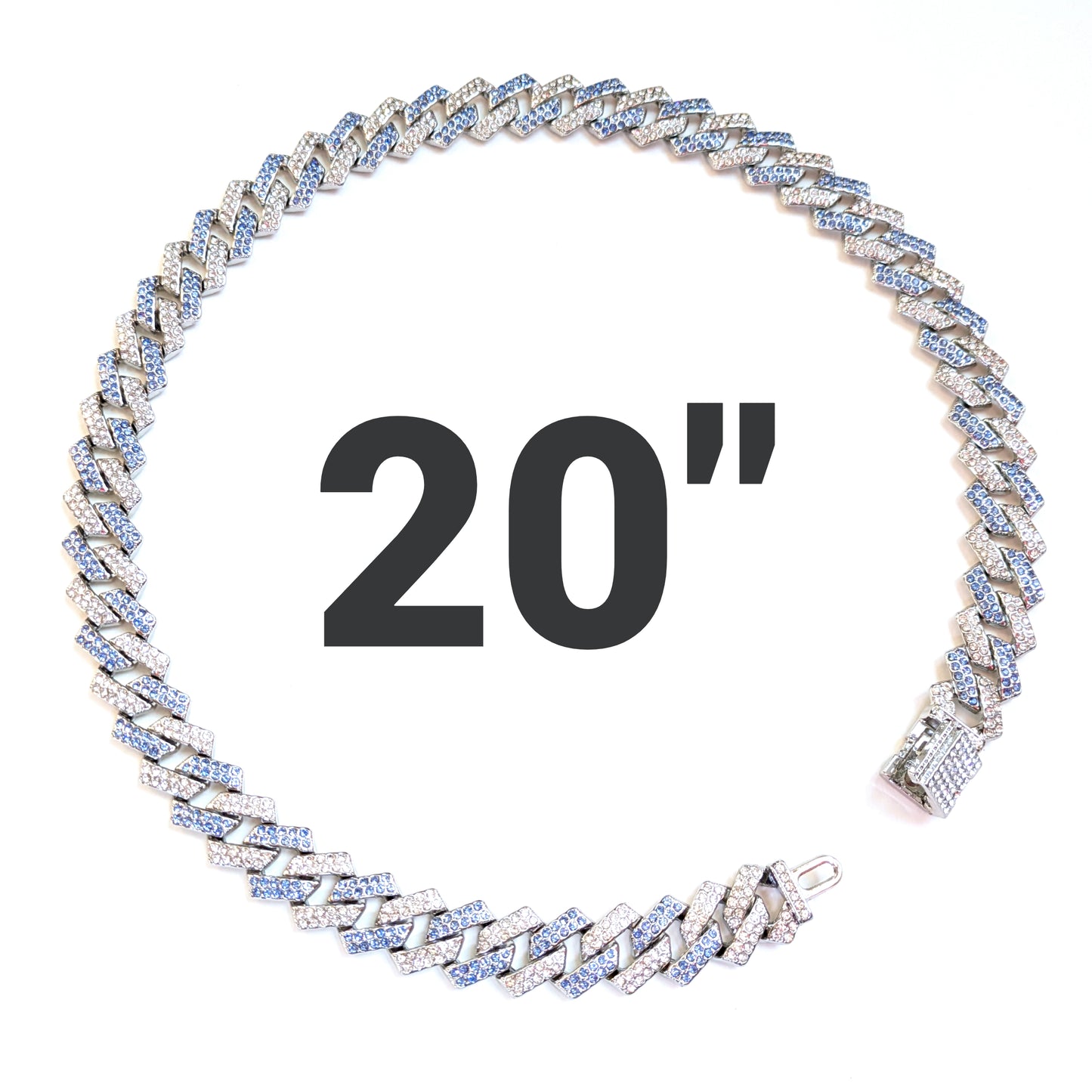 20 INCH - Silver & Blue 14mm Tilted Gem Link Chain Necklace