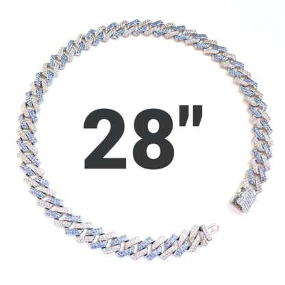 28 INCH - Silver & Blue 14mm Tilted Gem Link Chain Necklace