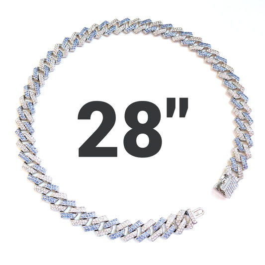 28 INCH - Silver & Blue Tilted Gem Link Chain Necklace