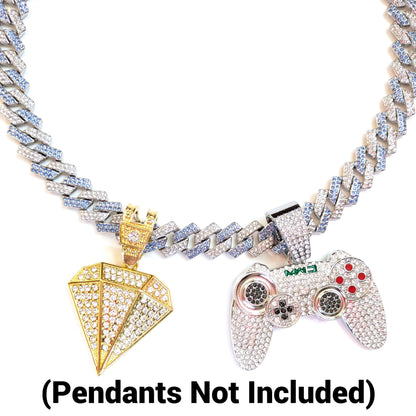 24 INCH - Silver & Blue 14mm Tilted Gem Link Chain Necklace