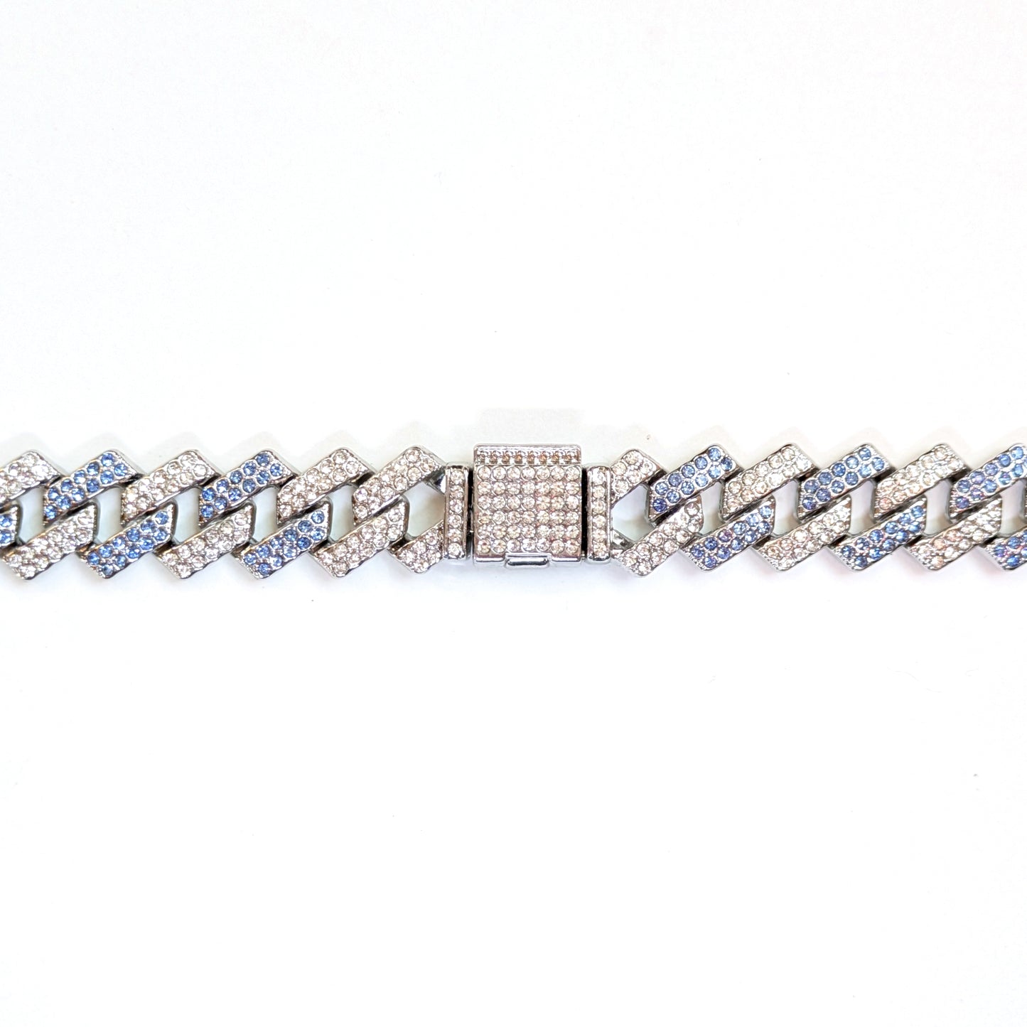 24 INCH - Silver & Blue 14mm Tilted Gem Link Chain Necklace