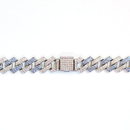 24 INCH - Silver & Blue 14mm Tilted Gem Link Chain Necklace