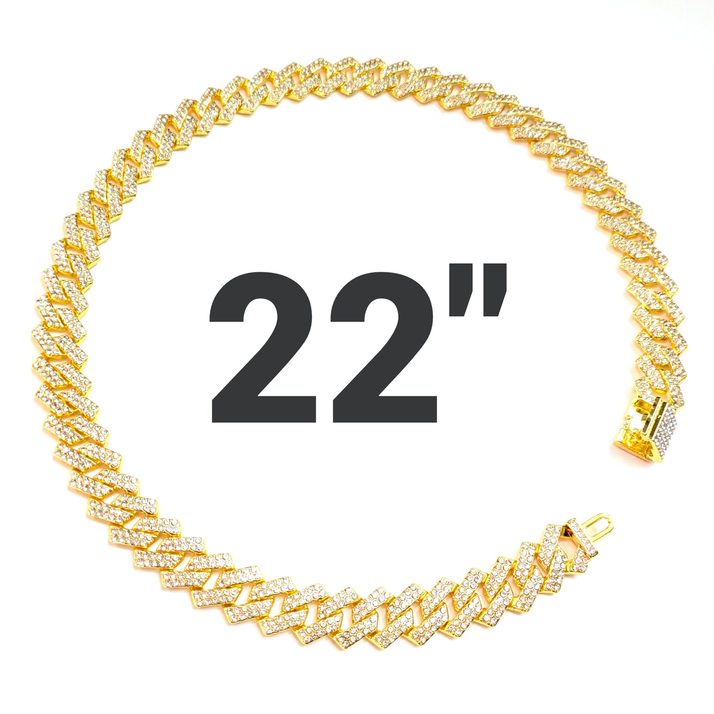 22 INCH - Gold 14mm Tilted Gem Link Chain Necklace
