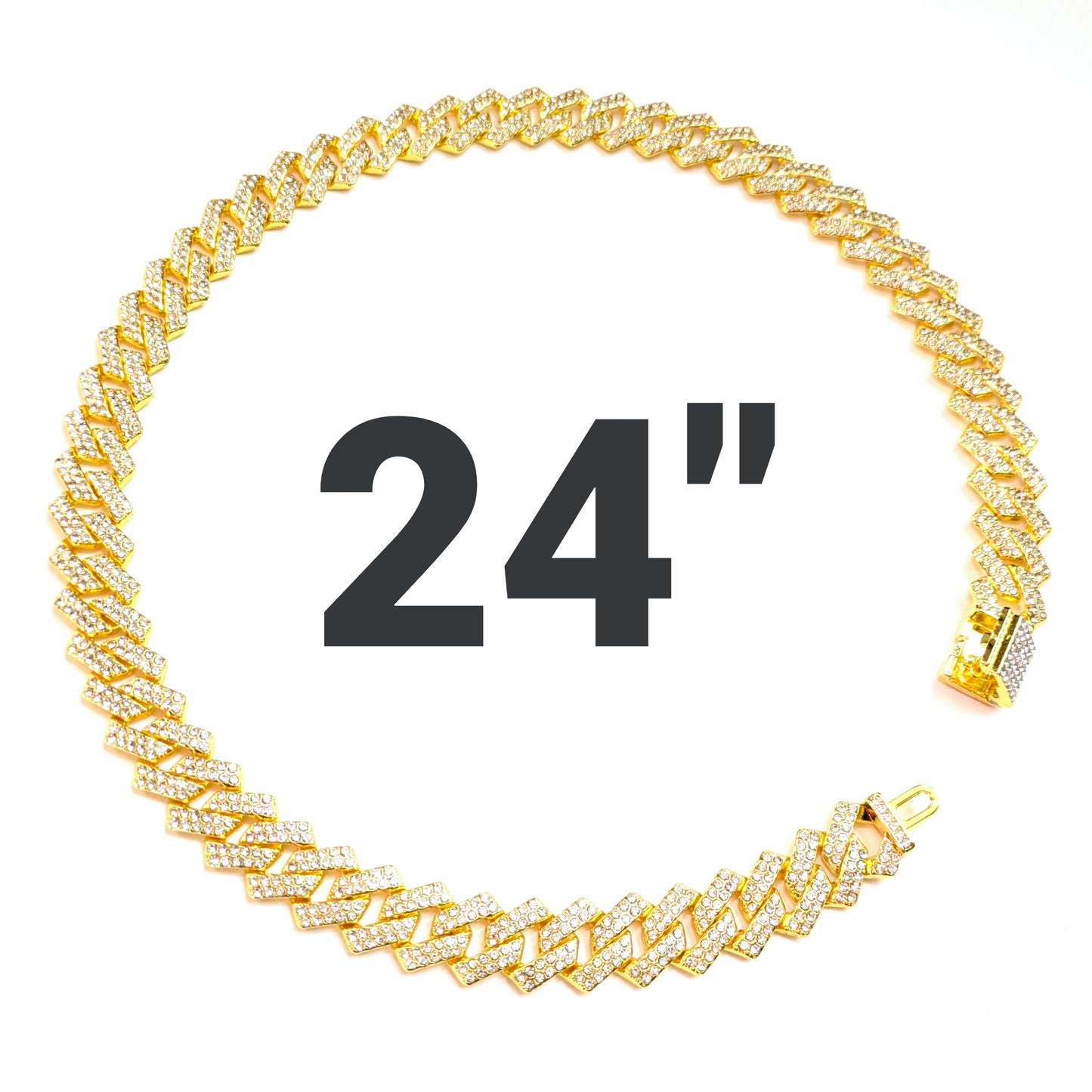 24 INCH - Gold 14mm Tilted Gem Link Chain Necklace