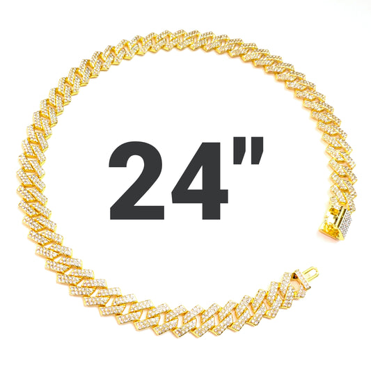 24 INCH - Gold Tilted Gem Link Chain Necklace