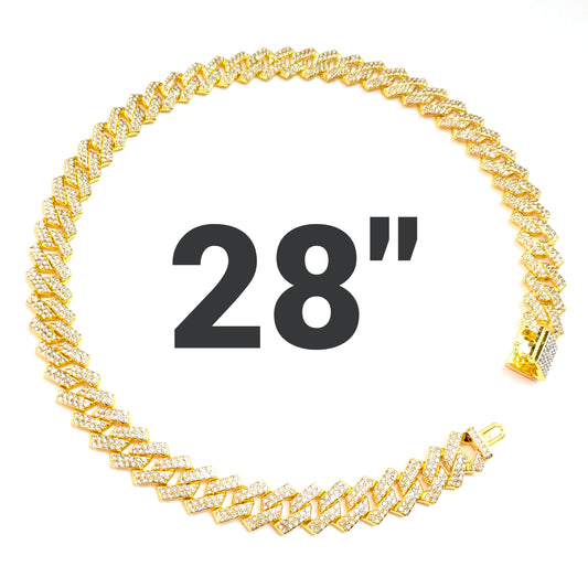 28 INCH - Gold Tilted Gem Link Chain Necklace