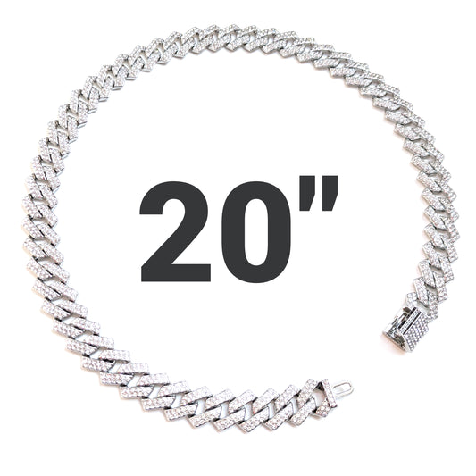 20 INCH - Silver Tilted Gem Link Chain Necklace