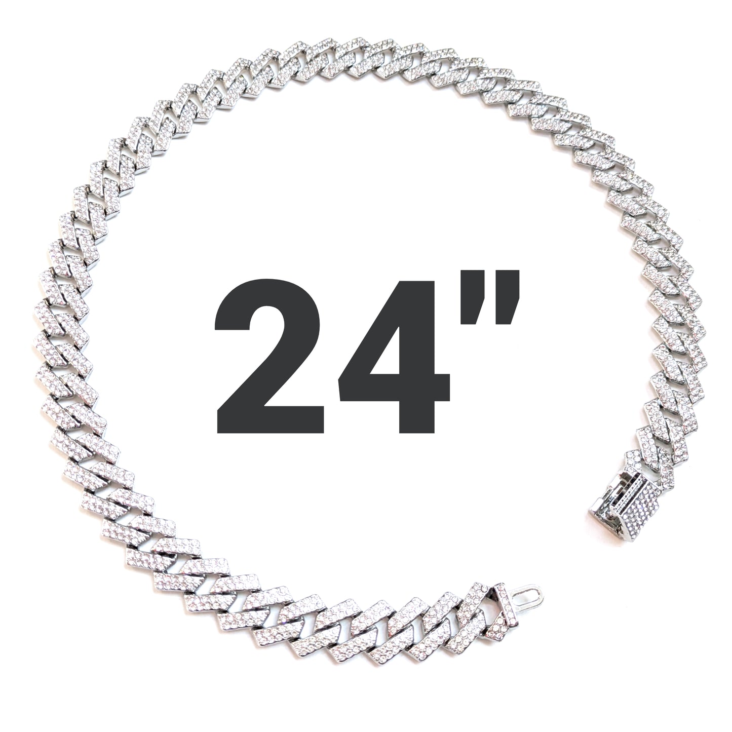 24 INCH - Silver 14mm Tilted Gem Link Chain Necklace