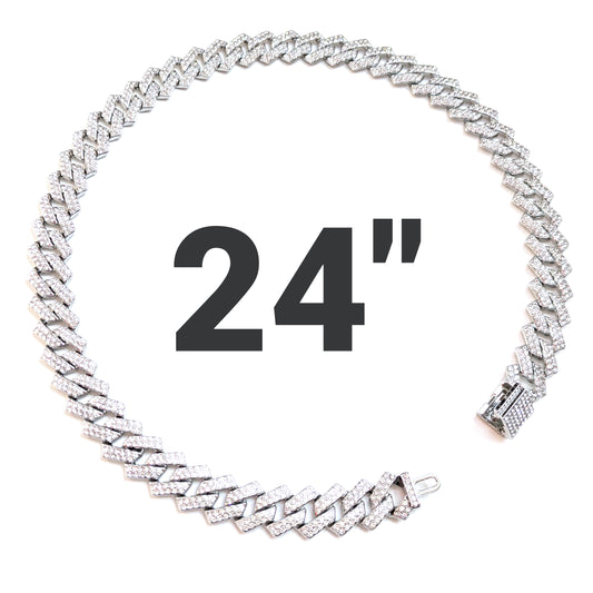 24 INCH - Silver Tilted Gem Link Chain Necklace