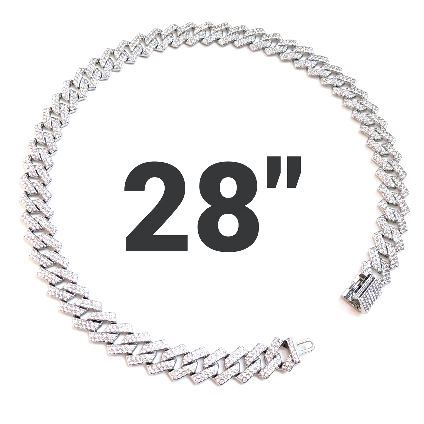 28 INCH - Silver 14mm Tilted Gem Link Chain Necklace