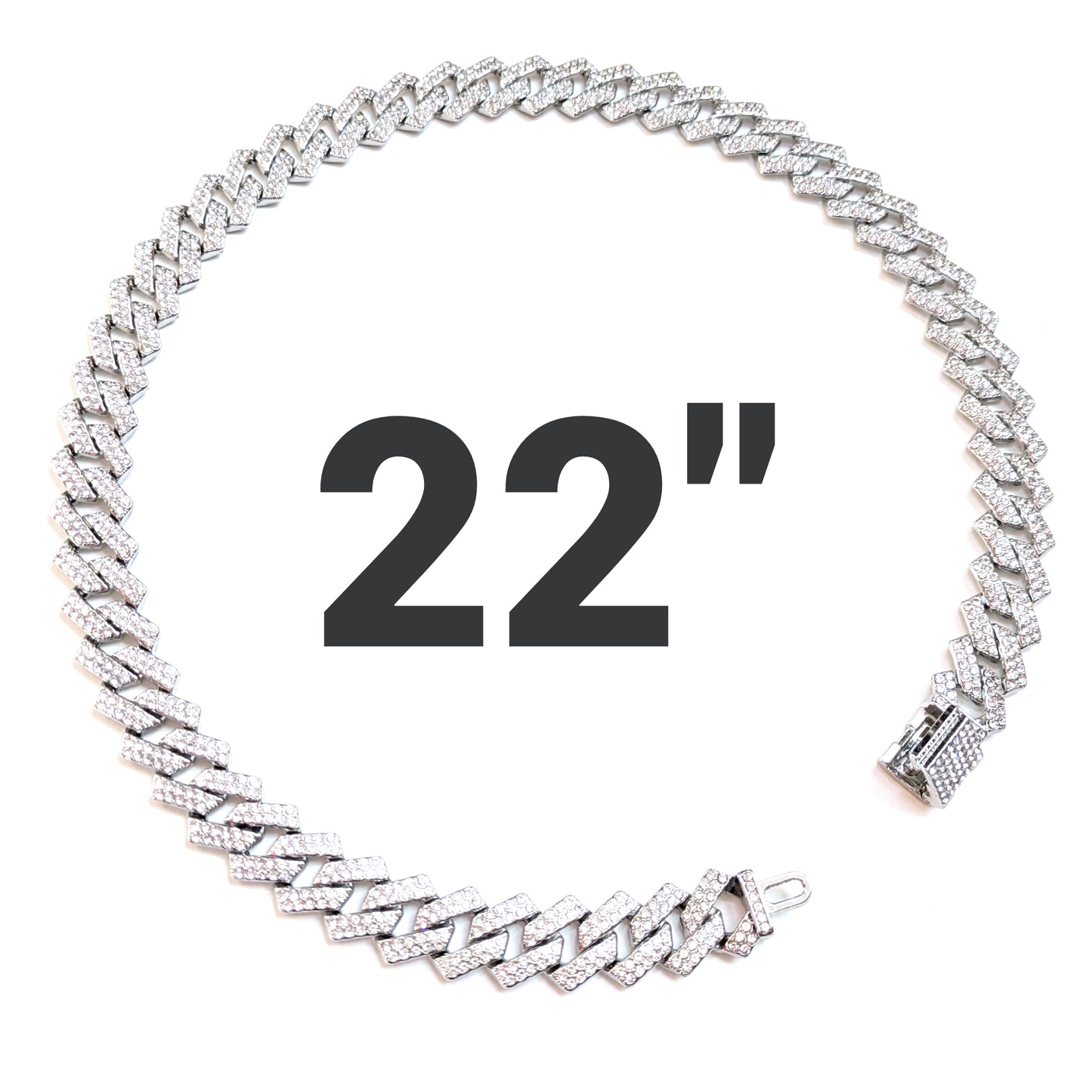 22 INCH - Silver 14mm Tilted Gem Link Chain Necklace