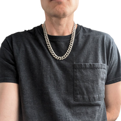 22 INCH - Silver 13mm Straight Gem Link Chain Necklace