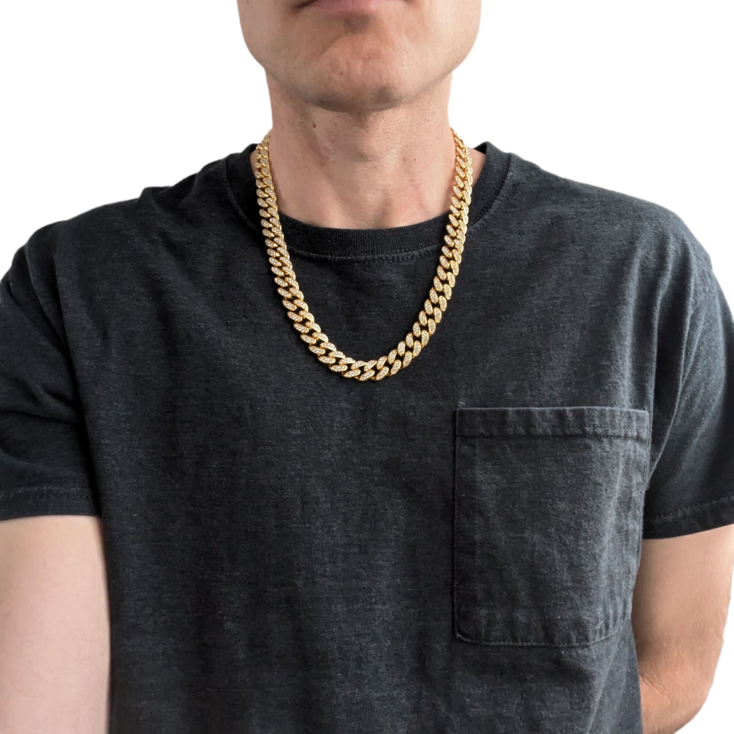 22 INCH - Gold 13mm Straight Gem Link Chain Necklace