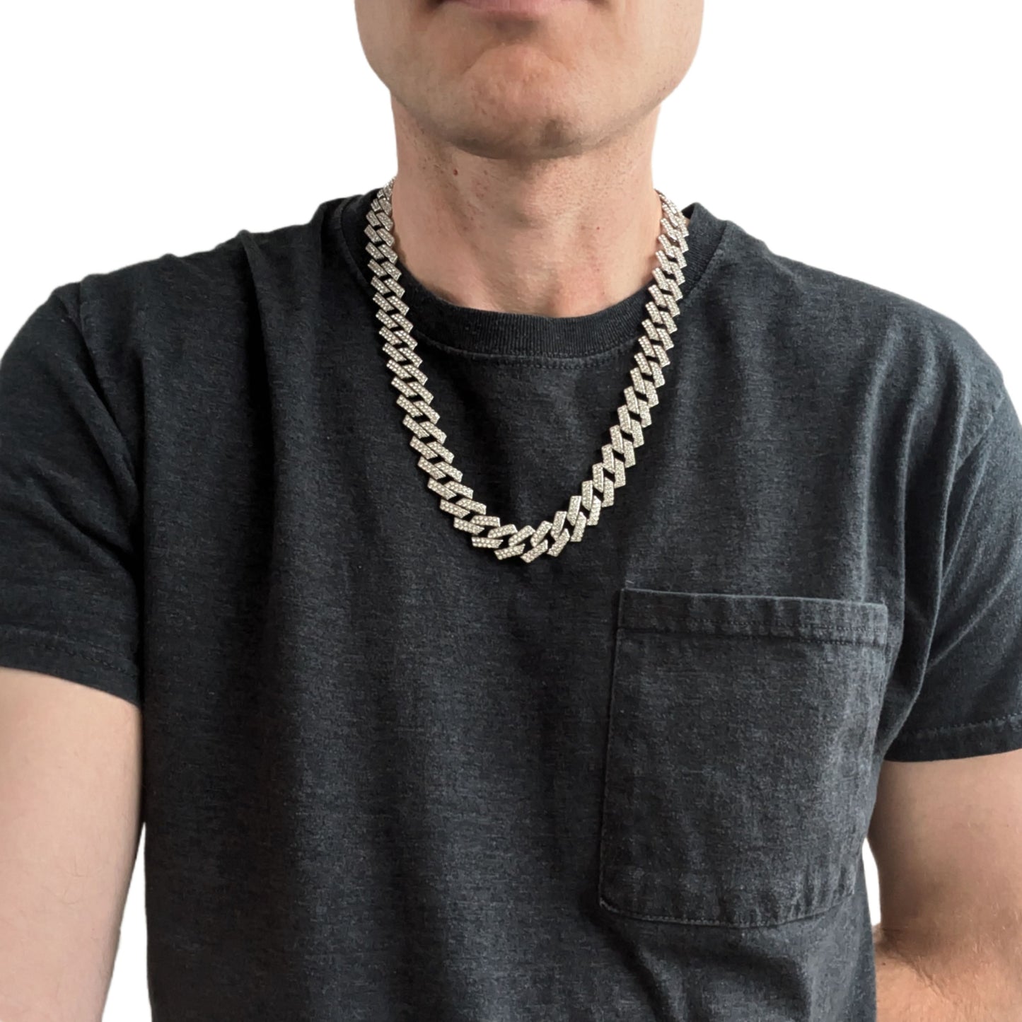 22 INCH - Silver 14mm Tilted Gem Link Chain Necklace