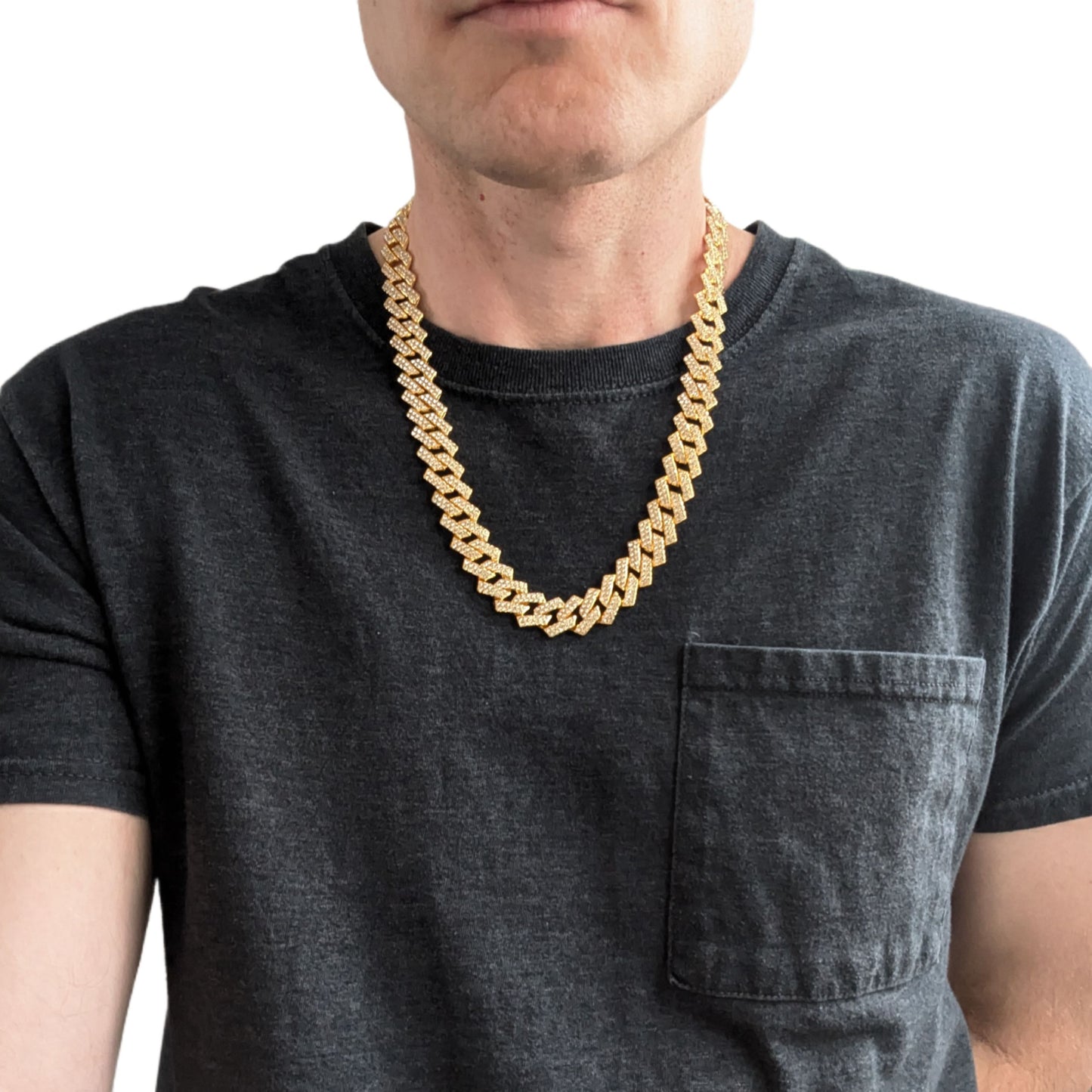 22 INCH - Gold 14mm Tilted Gem Link Chain Necklace