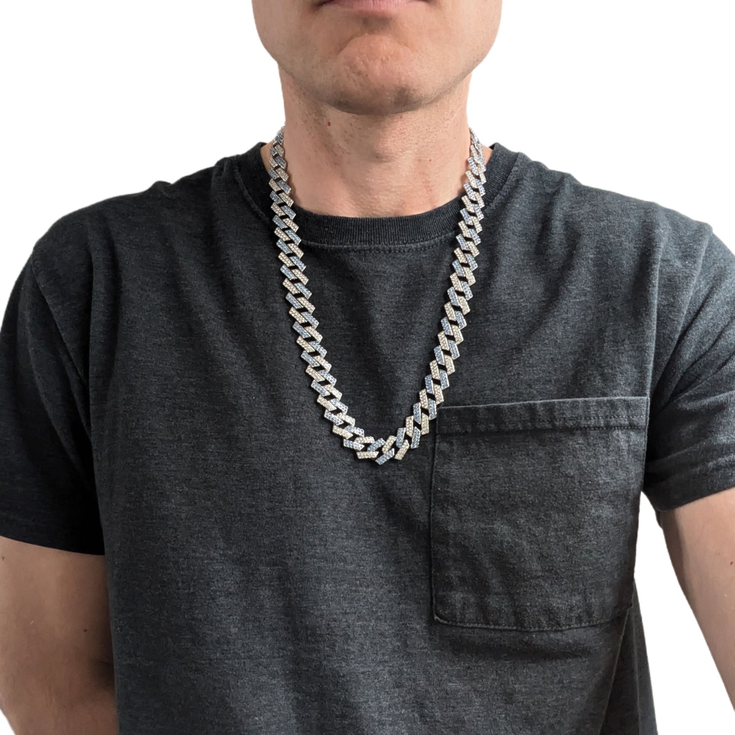24 INCH - Silver & Blue 14mm Tilted Gem Link Chain Necklace