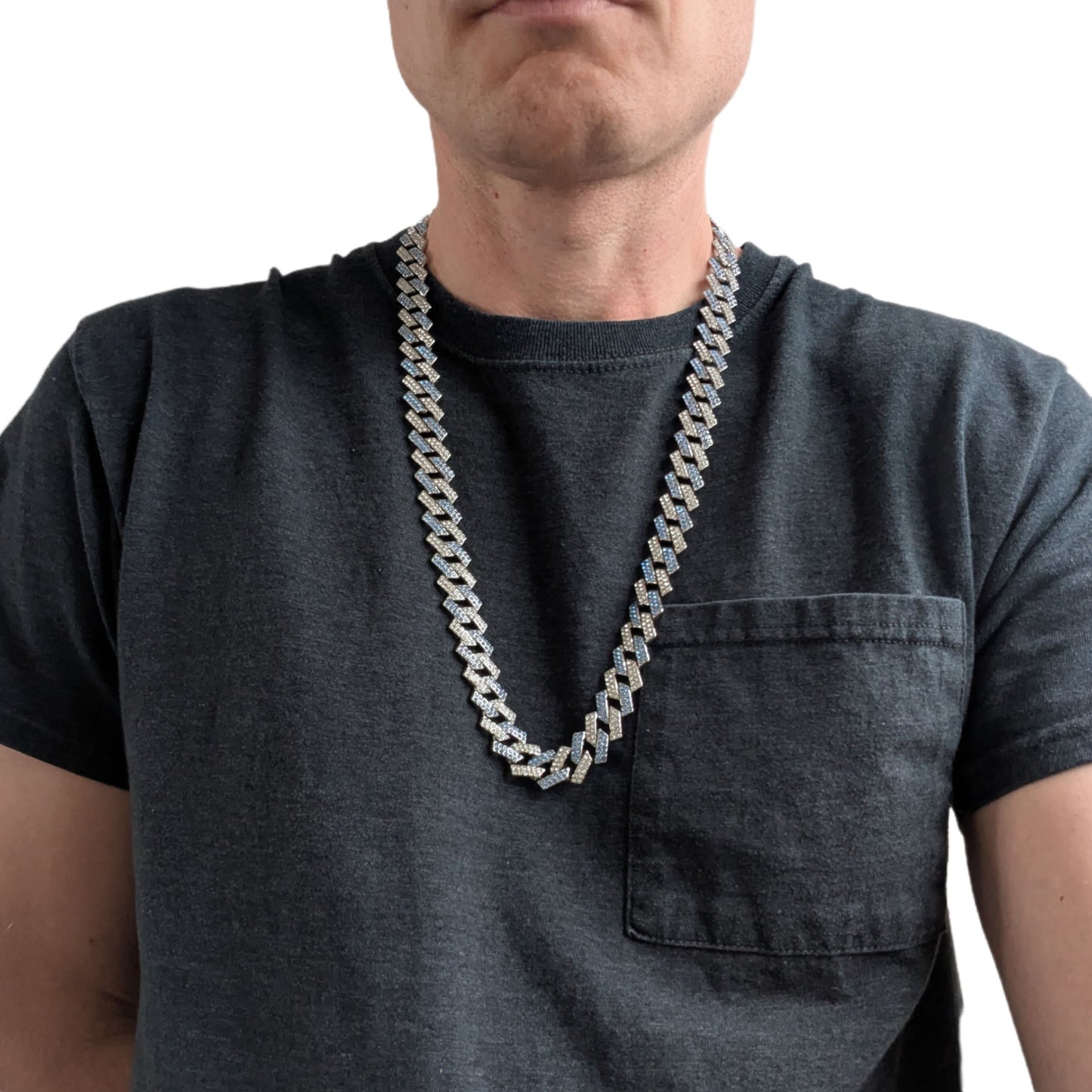28 INCH - Silver & Blue 14mm Tilted Gem Link Chain Necklace