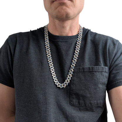 28 INCH - Silver & Blue 14mm Tilted Gem Link Chain Necklace