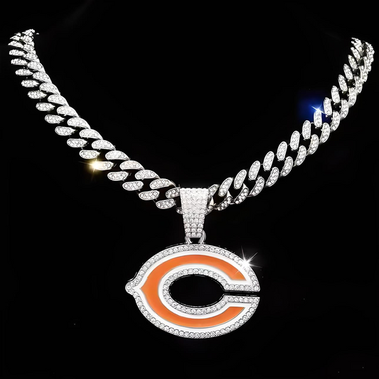 CHICAGO BEARS GEM NECKLACE Silver Bling NFL Football Hip Hop Pendant & 20"-28" Chain