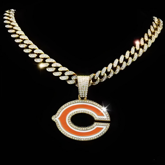 CHICAGO BEARS GEM NECKLACE Gold Bling NFL Football Hip Hop Pendant & 20"-28" Chain