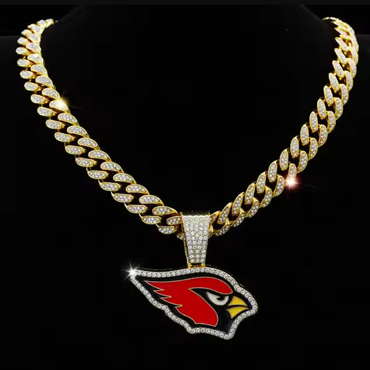 ARIZONA CARDINALS GEM NECKLACE Gold Bling NFL Football Hip Hop Pendant & 20"-28" Chain