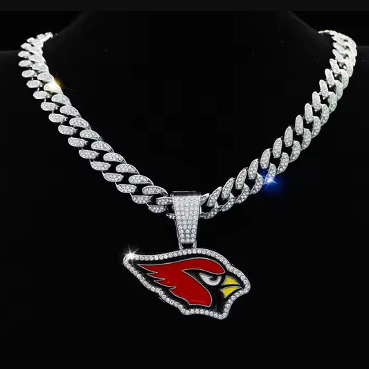 ARIZONA CARDINALS GEM NECKLACE Silver Bling NFL Football Hip Hop Pendant & 20"-28" Chain