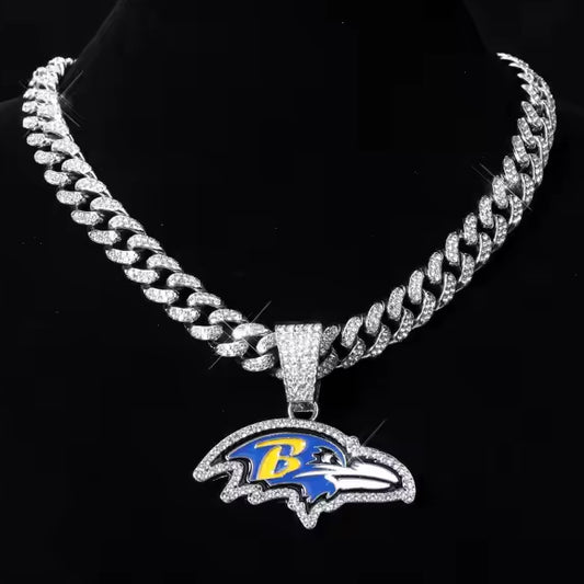 BALTIMORE RAVENS GEM NECKLACE Silver Bling NFL Football Hip Hop Pendant & 20"-28" Chain