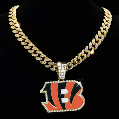 CINCINNATI BENGALS GEM NECKLACE Gold Bling NFL Football Hip Hop Pendant & 20"-28" Chain