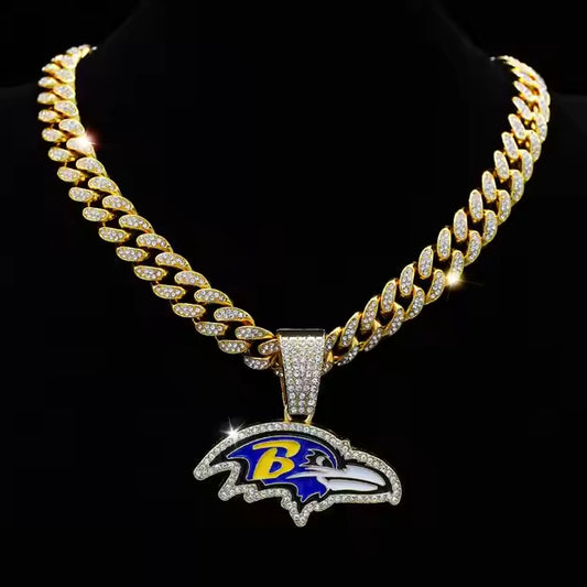 BALTIMORE RAVENS GEM NECKLACE Gold Bling NFL Football Hip Hop Pendant & 20"-28" Chain