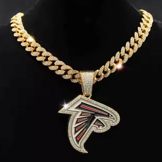 ATLANTA FALCONS GEM NECKLACE Gold Bling NFL Football Hip Hop Pendant & 20"-28" Chain