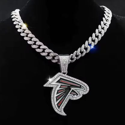 ATLANTA FALCONS GEM NECKLACE Silver Bling NFL Football Hip Hop Pendant & 20"-28" Chain