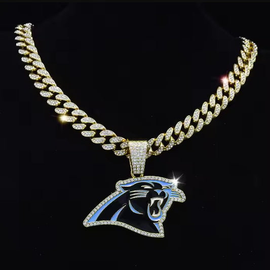 CAROLINA PANTHERS GEM NECKLACE Gold Bling NFL Football Hip Hop Pendant & 20"-28" Chain