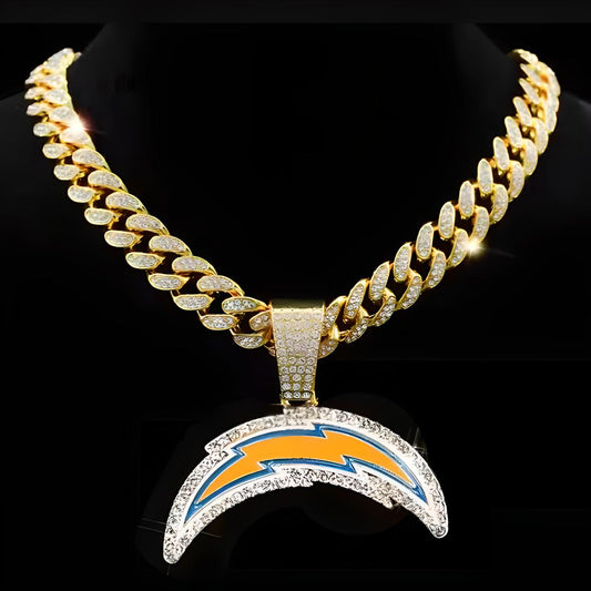 LOS ANGELES CHARGERS GEM NECKLACE Gold Bling NFL Football Hip Hop Pendant & 20"-28" Chain