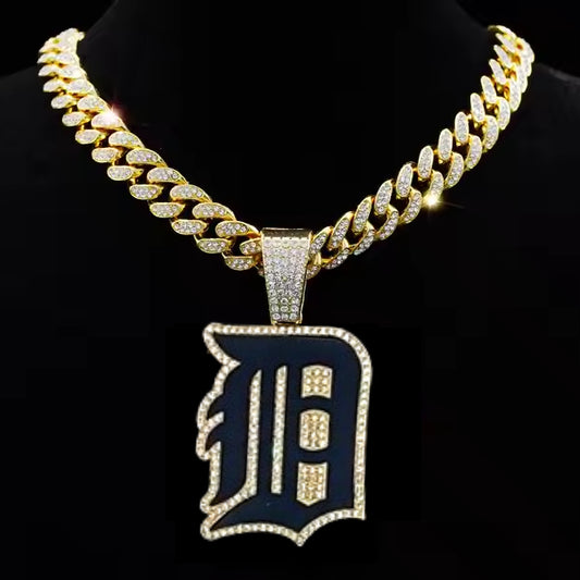 DETROIT TIGERS GEM NECKLACE Gold Bling MLB Baseball Hip Hop Pendant & 20"-28" Chain