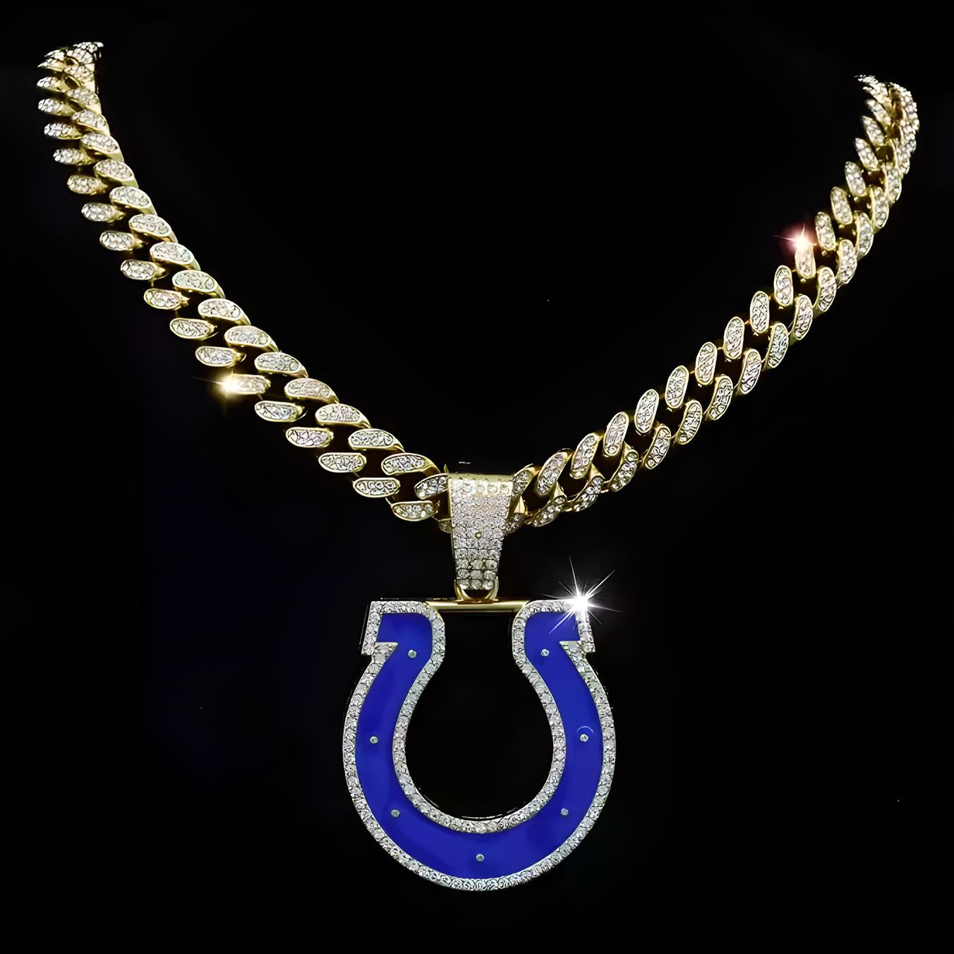 INDIANAPOLIS COLTS GEM NECKLACE Gold Bling NFL Football Hip Hop Pendant & 20"-28" Chain