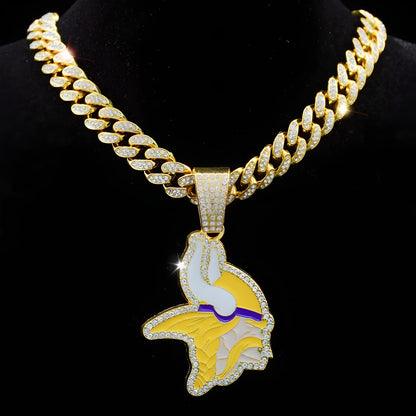 MINNESOTA VIKINGS GEM NECKLACE Gold Bling NFL Football Hip Hop Pendant & 20"-28" Chain