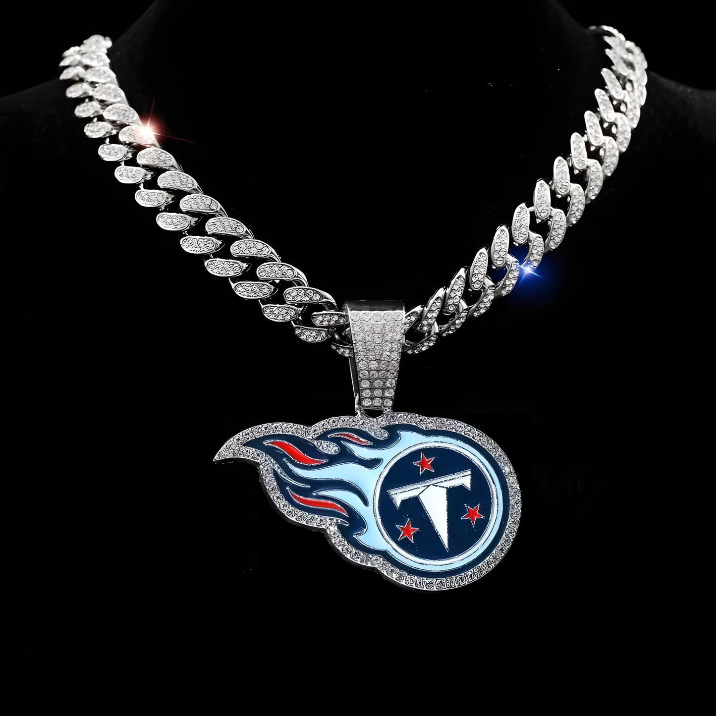 TENNESSEE TITANS GEM NECKLACE Silver Bling NFL Football Hip Hop Pendant & 20"-28" Chain