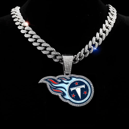 TENNESSEE TITANS GEM NECKLACE Silver Bling NFL Football Hip Hop Pendant & 20"-28" Chain